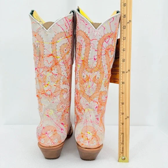 Corral Neon Multi Color Overlay Embroidery Studs Western Boots Size 7.5 NWOB - Picture 11 of 16